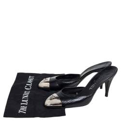 Chanel  Black Leather CC Cap Toe Mule Sandals Size 37