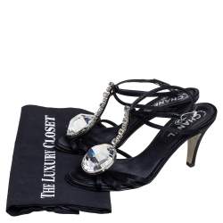 مملوكة مسبقًا Chanel Black Satin Diamante Strappy Sandals Size 38