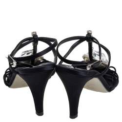مملوكة مسبقًا Chanel Black Satin Diamante Strappy Sandals Size 38