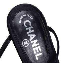 مملوكة مسبقًا Chanel Black Satin Diamante Strappy Sandals Size 38