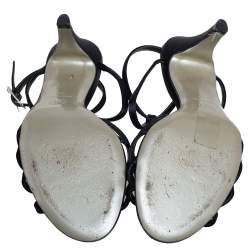 مملوكة مسبقًا Chanel Black Satin Diamante Strappy Sandals Size 38