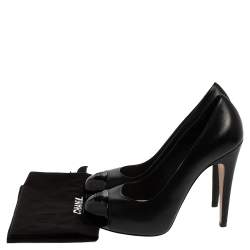 Pre Owned Chanel Black Leather CC Cap Toe Platform Pumps Size 38