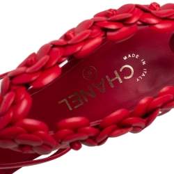 Chanel Red Leather Camellia Appliqué Ankle Strap Sandals Size 40.5