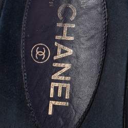 Chanel Navy Blue Fabric Tropiconic Chain Flat Slides Size 39