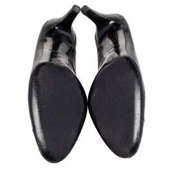Pre Owned Chanel Black Croc Embossed And Leather CC Bow Pumps Size 37.5