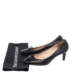 Pre Owned Chanel Black Croc Embossed And Leather CC Bow Pumps Size 37.5