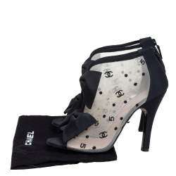 Chanel Black Mesh and Fabric CC Open Toe Bootie Ankle Booties Size 37