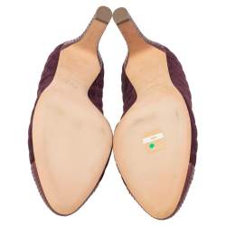 Pre Owned Chanel Burgundy Quilted Suede And Python Leather Cap Toe CC Pumps Size 41.5