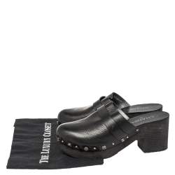 Pre Owned Chanel Black Leather Studded Clog Sandals Size 40