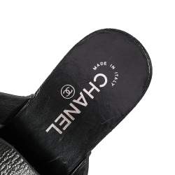 Pre Owned Chanel Black Leather Studded Clog Sandals Size 40