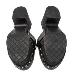 Pre Owned Chanel Black Leather Studded Clog Sandals Size 40