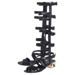 Pre Owned Chanel Black Leather Gladiator Sandals Size 40