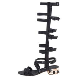 Pre Owned Chanel Black Leather Gladiator Sandals Size 40