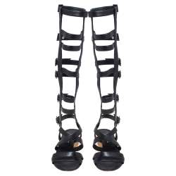 Pre Owned Chanel Black Leather Gladiator Sandals Size 40
