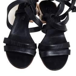 Pre Owned Chanel Black Leather Gladiator Sandals Size 40