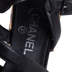 Pre Owned Chanel Black Leather Gladiator Sandals Size 40