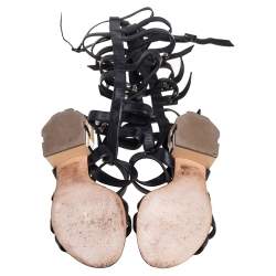 Pre Owned Chanel Black Leather Gladiator Sandals Size 40