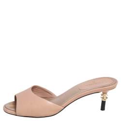 Pre Owned Chanel Beige Leather CC Heel Open Toe Mules Size 38