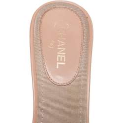 Pre Owned Chanel Beige Leather CC Heel Open Toe Mules Size 38