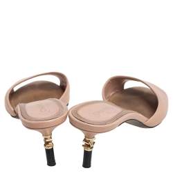Pre Owned Chanel Beige Leather CC Heel Open Toe Mules Size 38