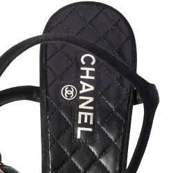 Chanel Black Fabric Chain Link T Strap Peep Toe Sandals Size 40