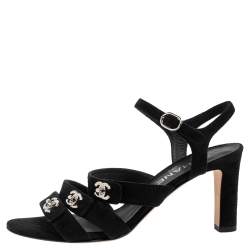 Chanel Black Suede CC Turnlock Open Toe Sandals Size  Chanel | TLC