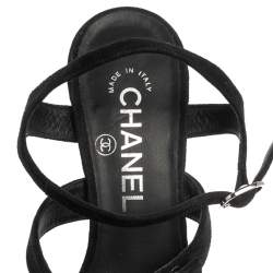 Pre Owned Chanel Black Suede CC  Turnlock Open Toe Sandals Size 36.5