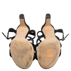 Pre Owned Chanel Black Suede CC  Turnlock Open Toe Sandals Size 36.5