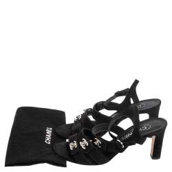 Pre Owned Chanel Black Suede CC  Turnlock Open Toe Sandals Size 36.5