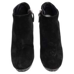 Chanel Black Suede Ankle Boots Size 35.5