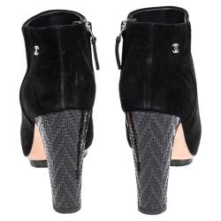 Chanel Black Suede Ankle Boots Size 35.5