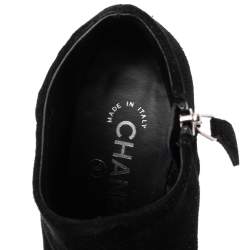 Chanel Black Suede Ankle Boots Size 35.5