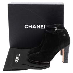 Chanel Black Suede Ankle Boots Size 35.5