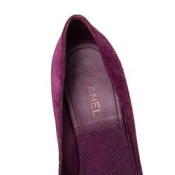 Pre Owned Chanel Purple Suede Camellia CC Block Heel Pumps Size 37