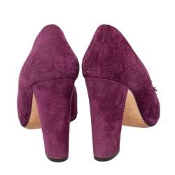 Pre Owned Chanel Purple Suede Camellia CC Block Heel Pumps Size 37
