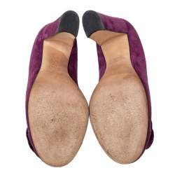 Pre Owned Chanel Purple Suede Camellia CC Block Heel Pumps Size 37