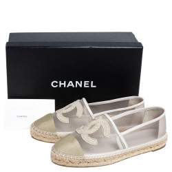 مملوكة مسبقًا Chanel Beige Leather And Net  Espadrille Flats Size 38