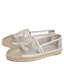 مملوكة مسبقًا Chanel Beige Leather And Net  Espadrille Flats Size 38