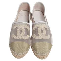 مملوكة مسبقًا Chanel Beige Leather And Net  Espadrille Flats Size 38