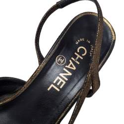 Chanel Black/Metallic Green Suede and Fabric Cap Toe CC Slingback Sandals Size 38