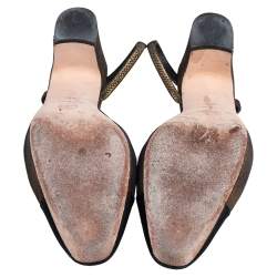 Chanel Black/Metallic Green Suede and Fabric Cap Toe CC Slingback Sandals Size 38