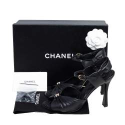 مملوكة مسبقًا Chanel Black Leather CC Open Toe Ankle Strap Sandals Size 38.5