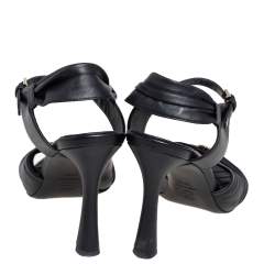 مملوكة مسبقًا Chanel Black Leather CC Open Toe Ankle Strap Sandals Size 38.5