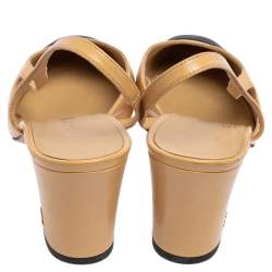 مملوكة مسبقًا Chanel Black/Beige Leather and Fabric Cap Toe Slingback Sandals Size 38