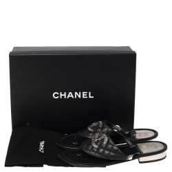 Chanel Black Quilted Leather CC Thong Flats Size 37