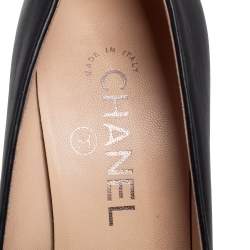 Pre Owned Chanel Black Leather Camellia Embellished Pumps Size 37.5