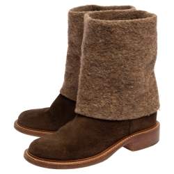 Chanel Brown Suede And Wool CC Mid Calf Boots Size 40