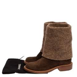 Chanel Brown Suede And Wool CC Mid Calf Boots Size 40
