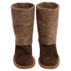 Chanel Brown Suede And Wool CC Mid Calf Boots Size 40