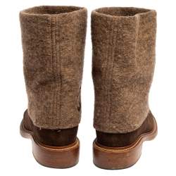 Chanel Brown Suede And Wool CC Mid Calf Boots Size 40